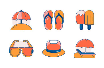 Summer Icons set on a transparent background Summer items Icons set Clip art Stickers pack design