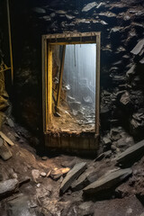 Obraz premium Gespenstischer Lost Place, verlassenes altes Bergwerk, Generative AI