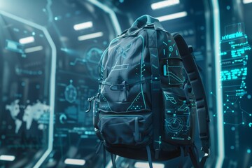 Futuristic School Backpack with Advanced Tech Gadget Storage in High-Tech Environment