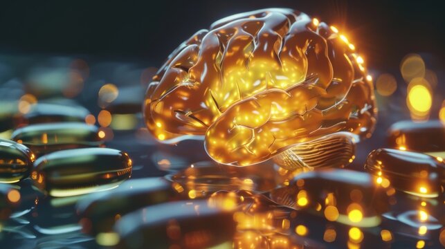 A vibrant, futuristic brain model illuminated against a dark backdrop, symbolizing advanced neural technology and scientific innovation.