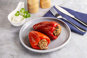 Stuffed bell pepper with minced meat and rice