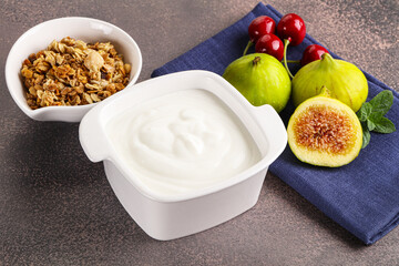 Traditional homemade Greek yoghurt with granola