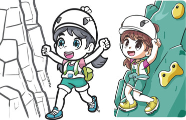 coloring page simple drawing of cartoon character  Rock Climbing, coloring book 