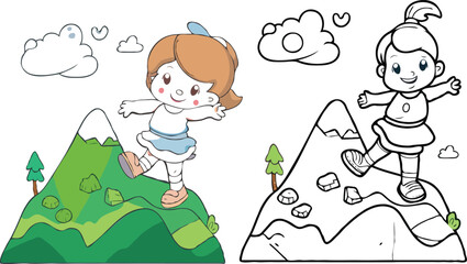 coloring page simple drawing of cartoon character  Rock Climbing, coloring book 
