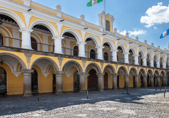 Exposure of The Captain General Palace, or Palacio de los Capitanes Generales, is a large building located in the Central Square of Antigua Guatemala.