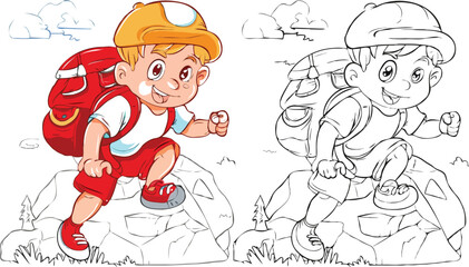 coloring page simple drawing of cartoon character  Rock Climbing, coloring book 