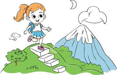 coloring page simple drawing of cartoon character  Rock Climbing, coloring book 