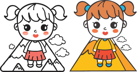 coloring page simple drawing of cartoon character  Rock Climbing, coloring book 