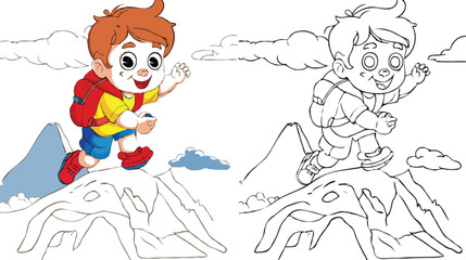 coloring page simple drawing of cartoon character  Rock Climbing, coloring book 