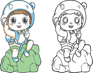 coloring page simple drawing of cartoon character  Rock Climbing, coloring book 