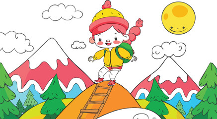 coloring page simple drawing of cartoon character  Rock Climbing, coloring book 