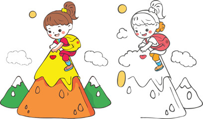 coloring page simple drawing of cartoon character  Rock Climbing, coloring book 