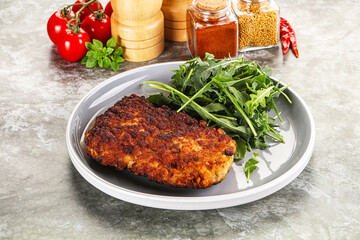 Tasty roasted breaded meat schnitzel