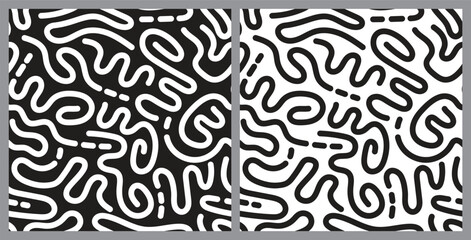 Abstract line pattern black and white. Seamless vector wallpaper. 