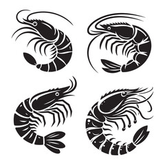 Shrimp Silhouette Vector Set, This is an editable and printable vector