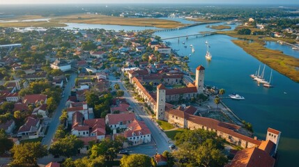 Naklejka premium View St Augustine. Aerial City Landscape of Architecture and River in Florida
