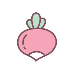 Cute radish icon. Hand drawn illustration of a vegetable isolated on a white background. Vector 10 EPS.