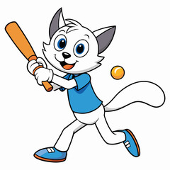 Cat play cricket  art vector illustration