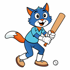 Cat play cricket  art vector illustration