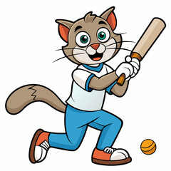 Cat play cricket  art vector illustration