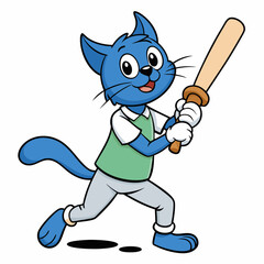 Cat play cricket  art vector illustration