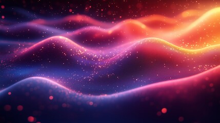 Abstract waves of light create a colorful atmospheric display with a soft, shimmering effect in a dark background