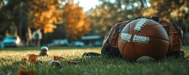 Various Sport Equipments On Grass, Generative AI