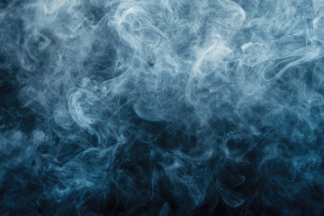 Fototapeta premium Mysterious Swirls: A Mystic Realm of Fog and Smoke in Shades of Blue and Grey Enveloping the Dark Canvas with Ethereal Beauty