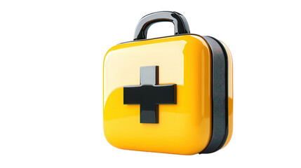 3d yellow first aid kit, bag, isolated transparent png background
