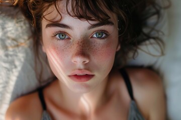A natural, soft portrait of a teenager illuminated by gentle, natural lighting. The scene captures authentic emotions and expressions, with soft sunlight enhancing the features and skin tones. The bac ©  QuantumMuse