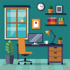 Creative office desktop workspace. Yellow vector mock up