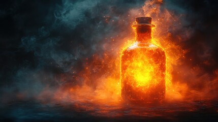 Mystical Alchemical Elixir Bottle Erupting in Fiery Flames
