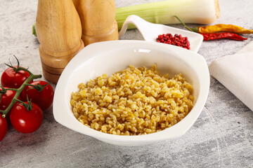 Boiled bulgur wheat in the bowl