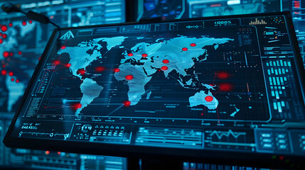Fototapeta premium Digital World Map Illustration with Red Markers