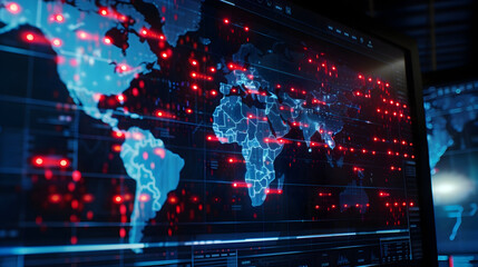 Fototapeta premium Digital World Map with Red Blips Illustration