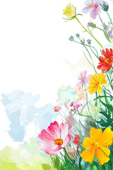 Watercolor Floral Background with White Space.