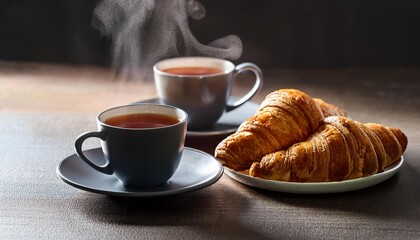 Cups of coffee and tea with biscuits