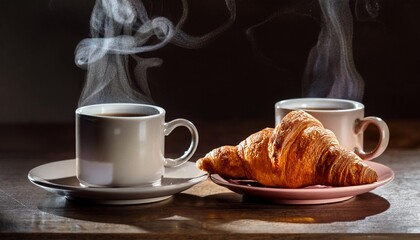 Cups of coffee and tea with biscuits