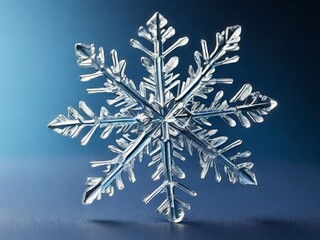 Single snowflake on a blue background. The intricate and delicate crystal structure of the snowflake is highlighted with stunning clarity and sharpness, showcasing the natural beauty of winter.