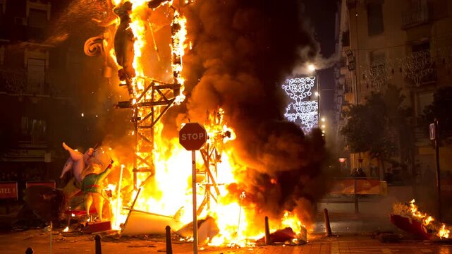 las fallas in valencia where the paper mache statues are burned