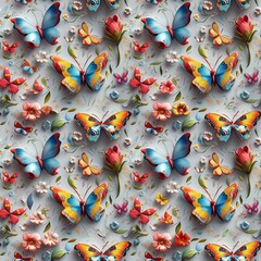 butterfly 3d seamless pattern. Vibrant Butterflies and Flowers 3D Seamless Pattern