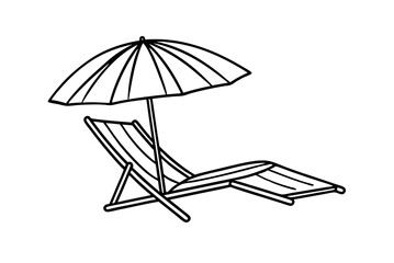 Single line drawing of parasol and beach chair