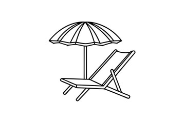 Single line drawing of parasol and beach chair