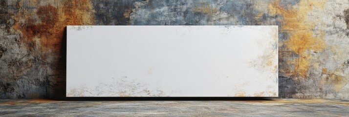 Blank Canvas Against Distressed Wall - Perfect for Mockups and Designs - A blank canvas sits against a rustic, distressed wall, creating a perfect backdrop for showcasing artwork, designs, or product 