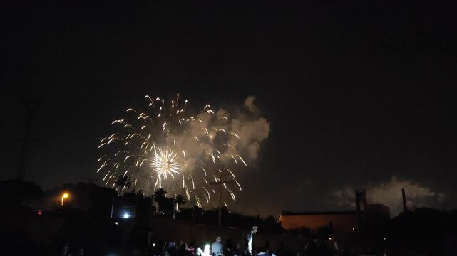 Elche, Spain. August 13, 2024: The Night of the Alborada (known in Valencian as Nit de l'Alb&agrave;) is a festive event held in the Spanish city of Elche on the occasion of the city's patron saint festiviti
