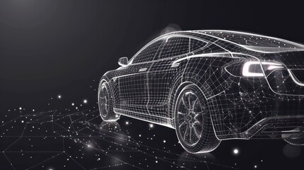 Wireframe Car in a Futuristic Setting