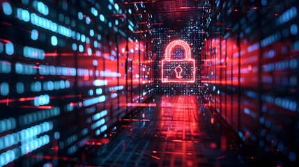 Obraz premium Cybersecurity Server Room 3D Illustration