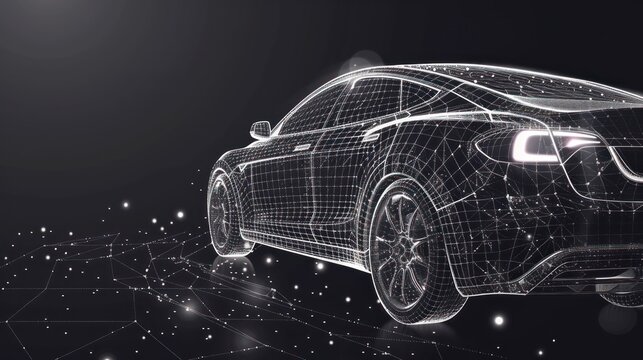 Wireframe Car in a Futuristic Setting