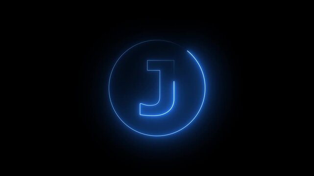 Abstract neon light J text animation ,blue and red color text . Abstract glowing neon line skip left icon animation.