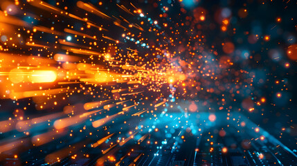 Obraz premium Abstract Background with Orange and Blue Glowing Particles